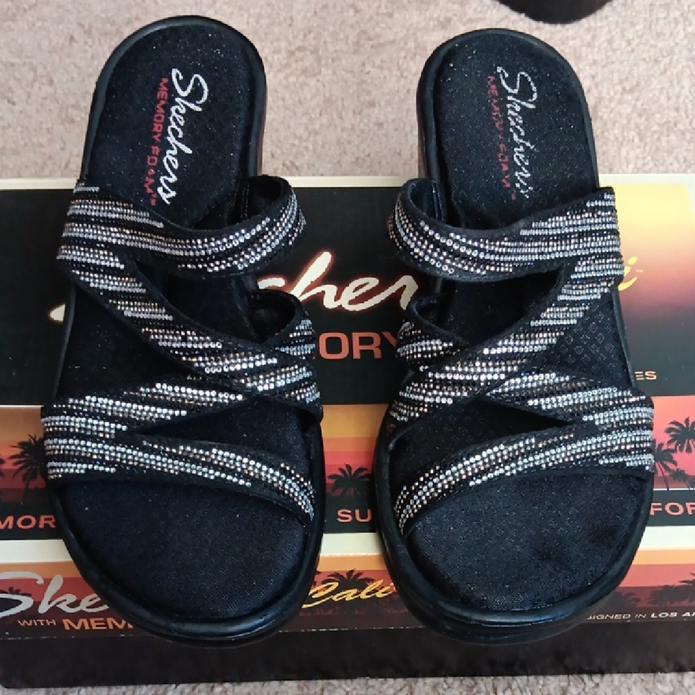 Skechers Black and Silver Women's Sandals